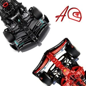 Dos autos 1:18 de Fórmula 1 AMG Mercedes W14 Technic y Ferrari SF24 Technic | Kit de construcción de bloques
