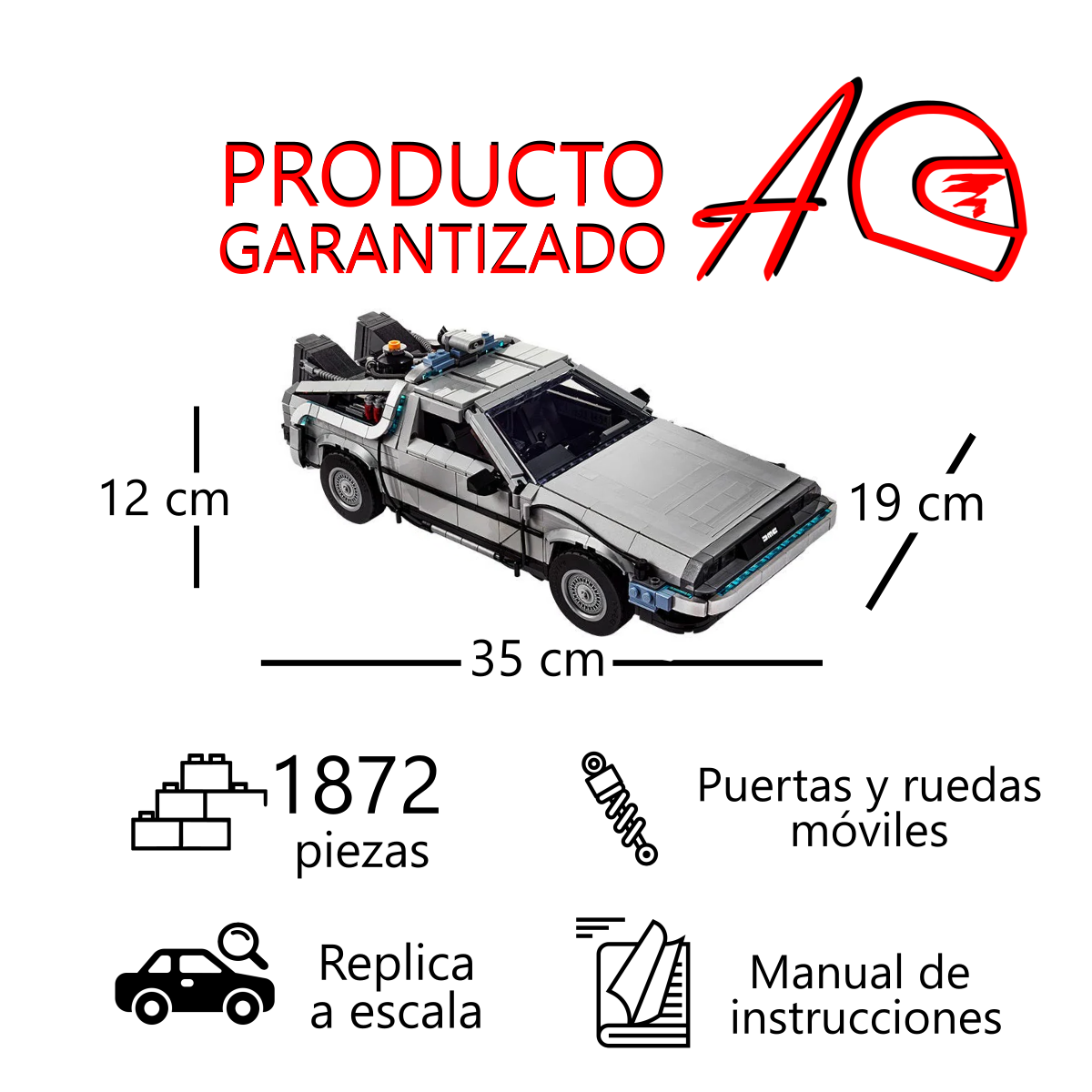 Auto a escala 1:8 DeLorean - Maquina del tiempo Technic | Kit de construcción de bloques de 1872 piezas