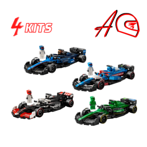 Auto Fórmula 1 armable LEGO EN BLOQUES - Parrilla alta de F1 - Williams FW46 + Moneygram Haas  + Aston Martin AMR24 + RB Visa Cash app - Fastest LAP| Kit de construcción de bloques