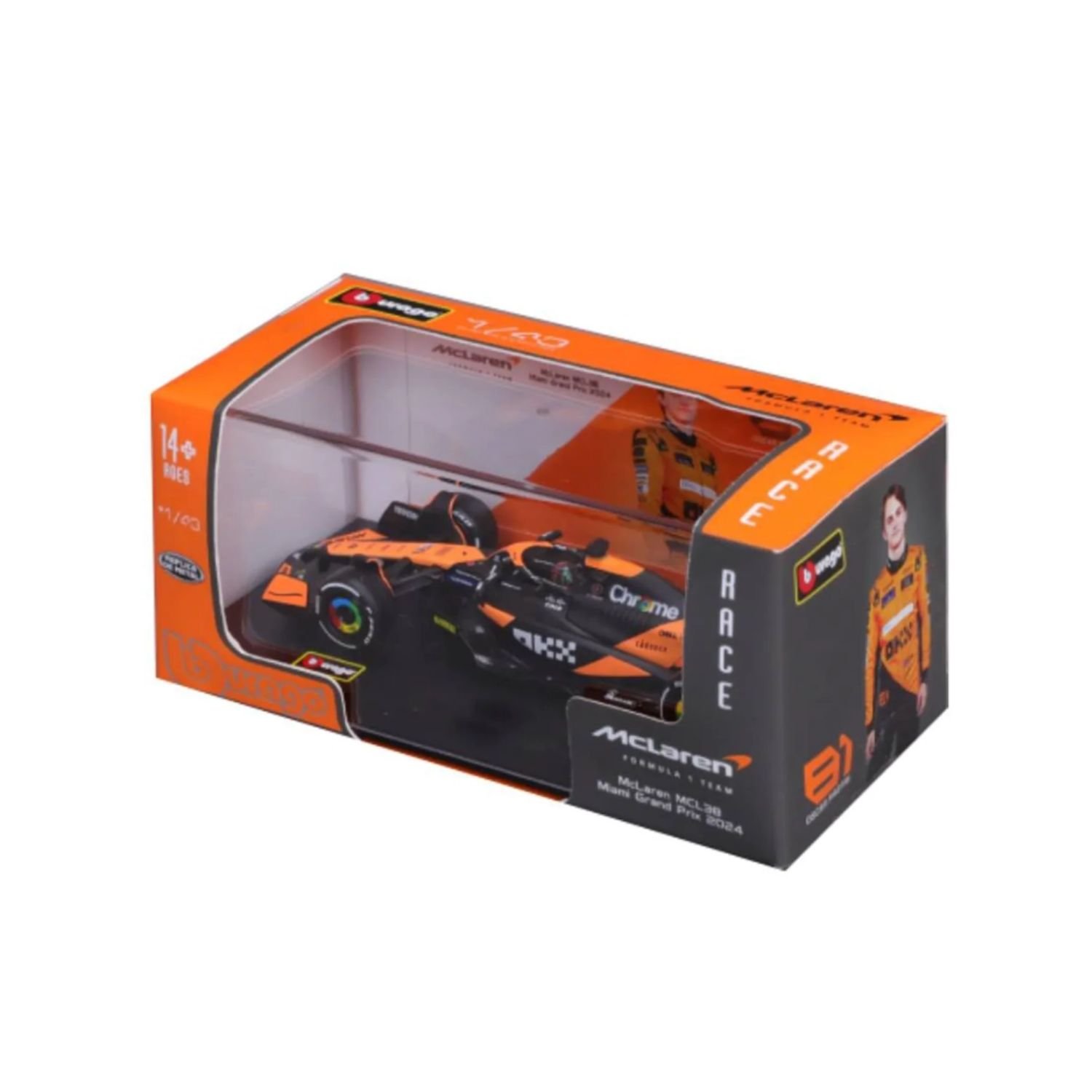 Bburago Auto F1 McLaren MCL38 de Miami Grand Prix - N81 Oscar Piastri escala 1:43 | Diecast metálico en caja acrílica