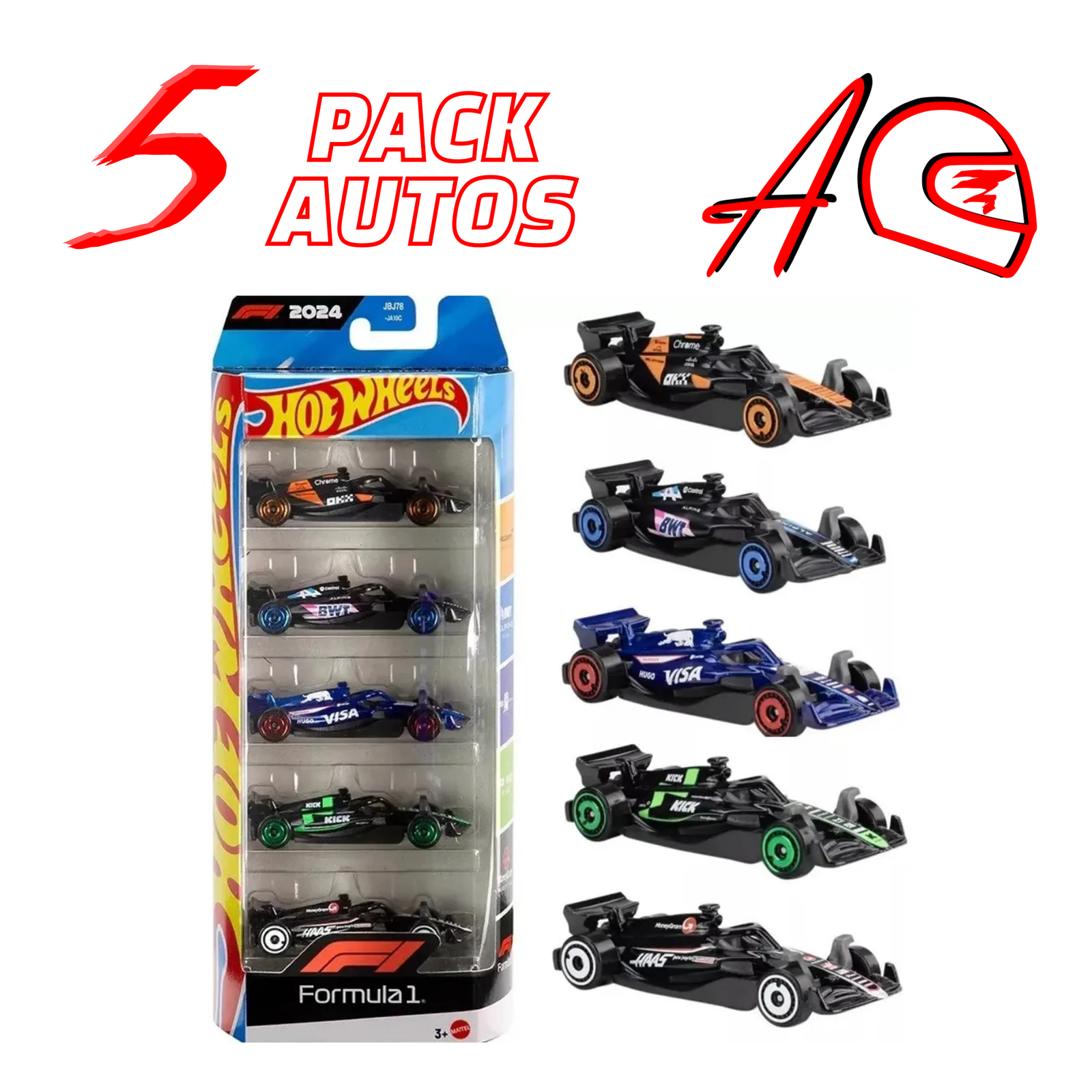 Pack de 5 Autos de Formula a escala 1:64 - Hotwheels Edición 2024