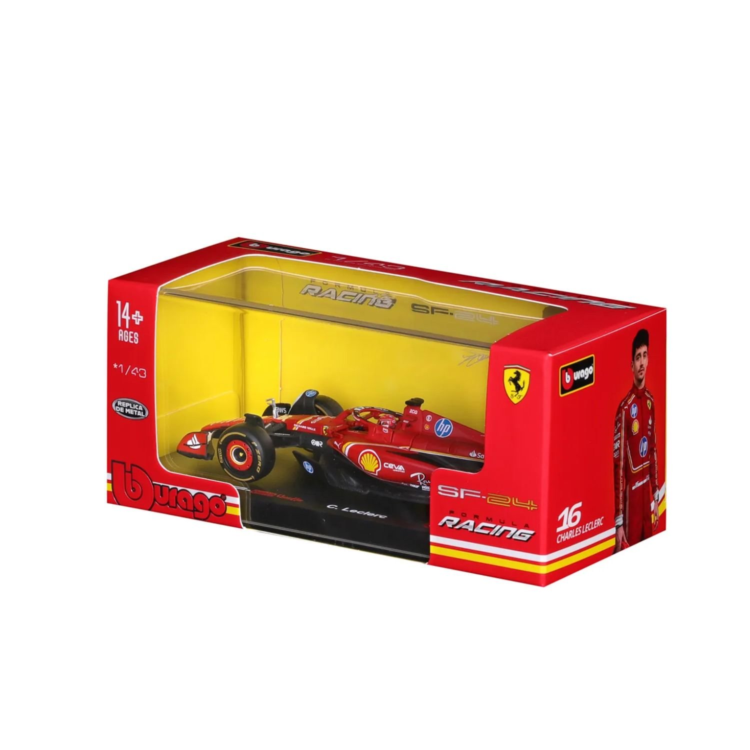 Bburago Auto F1 Ferrari SF24- N16 Charles Leclerc escala 1:43 | Diecast metálico en caja acrílica